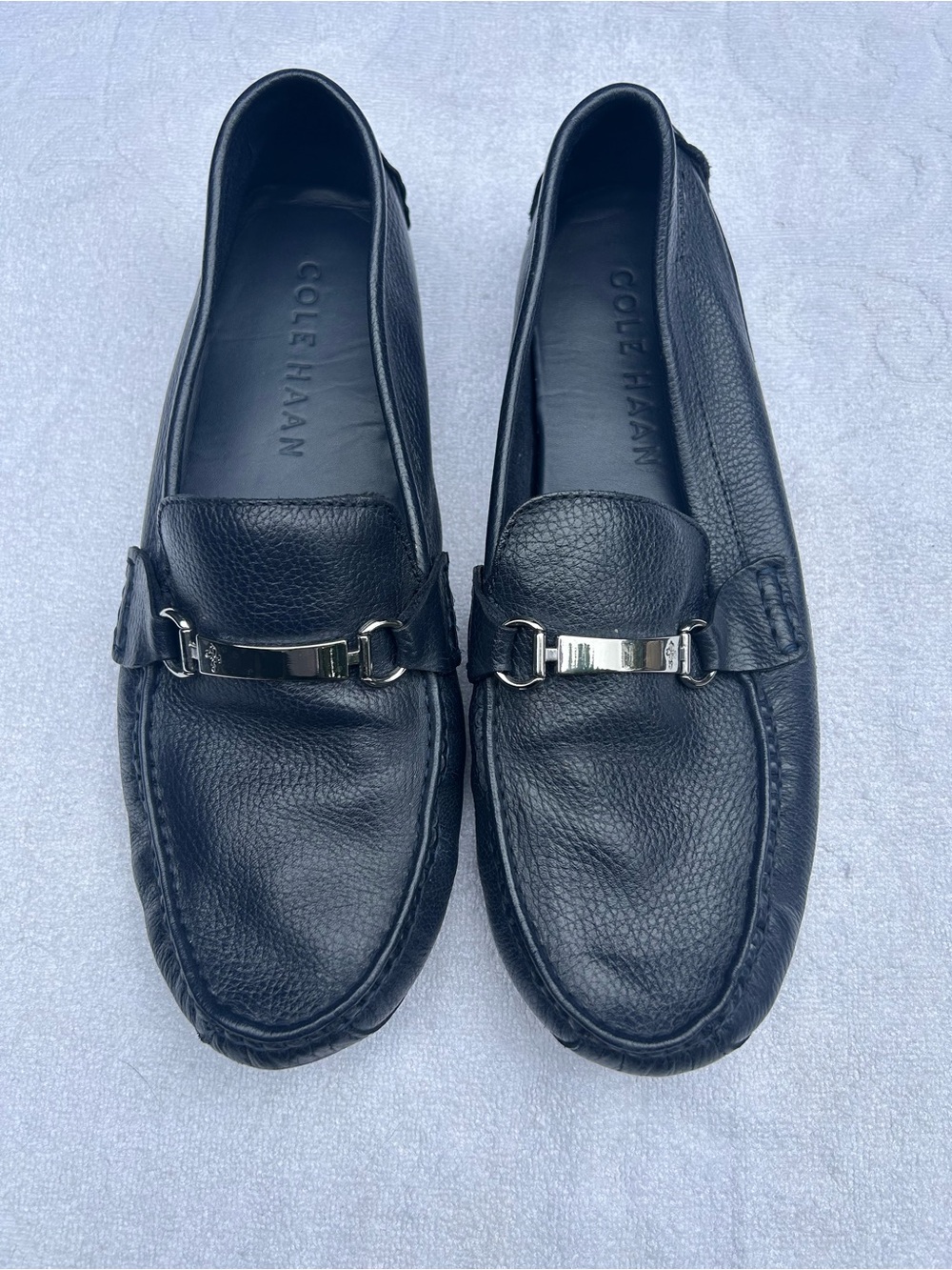 Cole Haan Men's Navy Leather Bit-Detail Slip-On Loafers 12